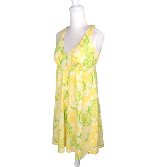 Lilly Pulitzer yellow green white knit tank dress Noella small halter open back - Picture 3 of 15
